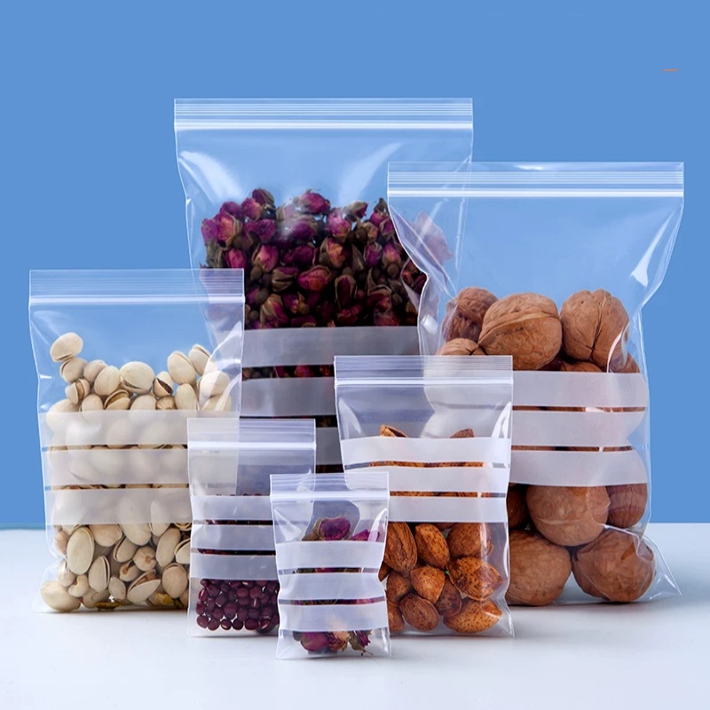 Snacks Food Labels - 200 Stück Transparente PE-Schreibbeutel mit Reißverschluss,