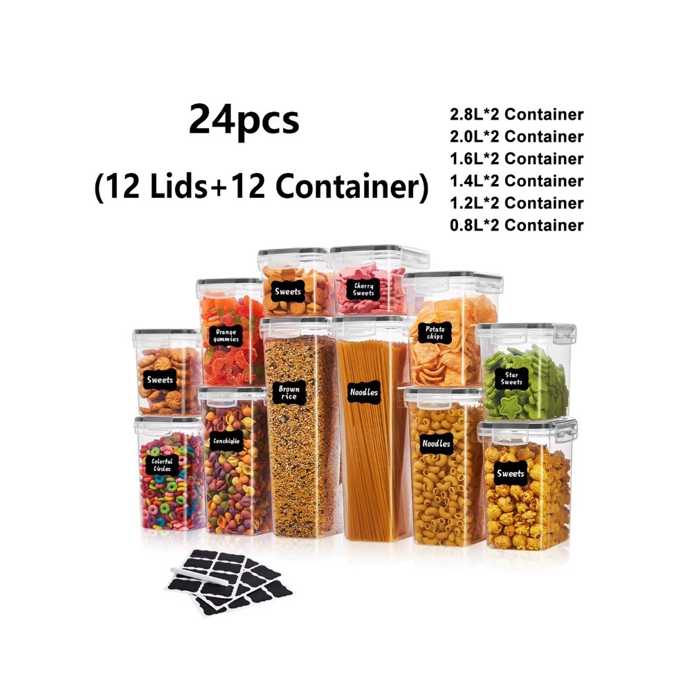 Snacks Food Labels - 24 Stück luftdichte, versiegelte Lebensmittelbehälter mit